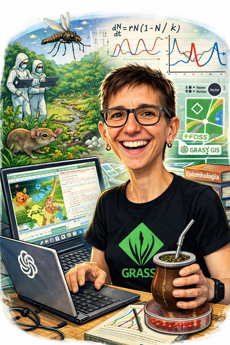 Ilustración de Verónica Andreo trabajando con GRASS