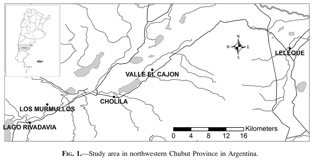 Study area in northwestern Chubut Province, Argentina.