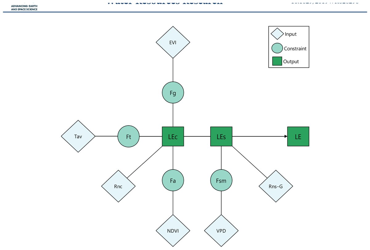 Structure of the direct remote sensing evapotranspiration model, with its inputs, constraints and outputs.